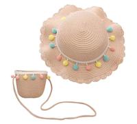 REYOK Cappello da Spiaggia Estivo e Mini di Borse Set,Cappello da Sole per Bambina,Cappello da Sole per Esterni per Ragazze per I Bambini Turismo Vacanze Spiaggia attività All'Aperto(Rosa)