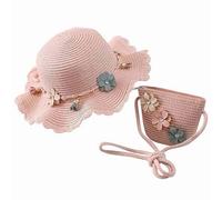 REYOK Cappello da Spiaggia Estivo e Mini di Borse Set,Cappello da Sole per Bambina,Spiaggia Estivi Fiori Berretto per I Bambini Turismo Vacanze Spiaggia attività All'Aperto(Rosa)