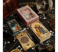 Reyox Mazzo di Carte dei Tarocchi Originali con Guida Libro Set di Tarot in Lamina Oro Vintage da 78 Pezzi per Principianti, 7x12cm