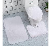 Reyox Set Tappeti Bagno 3 Pezzi in Pelo Lungo, Tappetini Bagno Antiscivolo Assorbente, 1 Tappeto Rettangolare, 1 Tappetino per WC a Forma di U e Coperchio del WC bianco 3 Pz