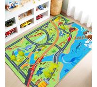 Rezutan Tappeto da gioco per bambini con dinosauro, antiscivolo e pieghevole, tappetino da strada per bambini, per auto giocattolo, lavabile, tappetino da gioco per bambini, camera da letto, stanza
