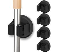 REZZI Ventosa Porta Scope Parete 4 Pezzi, organizer per attrezzi da giardino, Portascope da Muro Appendibile da Giardino per Cucina, Garage, Giardino e Ufficio Casa Doccia Bagno Cucina Nero