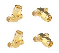 RFaha 4 adattatori per antenna SMA maschio a doppio connettore femmina SMA tipo T 3 vie splitter convertitore antenna (non per TV) (F06-4)