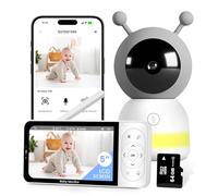 RFAQK Baby Monitor con WiFi - Videocamera 2K con schermo HD da 5 pollici, visione notturna, modalità VOX 24 ore, sensore di temperatura pianto e rilevamento movimento, monitoraggio automatico PTZ