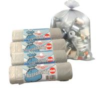 RFD 60 Sacchi Spazzatura 55x65 cm con MANIGLIE, 4 Rotoli da 15 Buste, Alta Resistenza Antigoccia, Formato 40 Litri per Raccolta Differenziata, AZZURRI, Ideale per Casa e Ufficio (Trasparente)