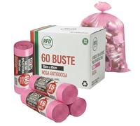 RFD 60 Sacchi Spazzatura ROSA 55x65 cm con Maniglie, 4 Rotoli da 15 Buste, 40 Litri, Alta Resistenza Antigoccia LDPE, per Casa, Ufficio e Differenziata