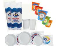 RFD Stoviglie per Feste 340 Pezzi, Set Completo con 40 Piatti Piani, 40 Piatti Fondi, 25 Piatti Dessert, 192 Bicchieri 200cc Bianchi, 50 Bicchieri Caffè 75ml, Plastica Riciclabile - Eventi Party