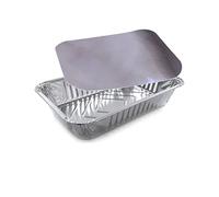 RFD Vaschette Alluminio con coperchio per alimenti - 100 pezzi - 2 porzioni - Contenitori Rettangolari