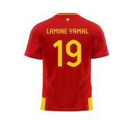 RFEF - Maglietta Lamine Yamal Numero 19 - Replica Ufficiale 1° Equipaggiamento 24/25 - Equipaggiamento Adulto - Design con Scudo Selezione - Colore Rosso e Giallo - Taglia XL