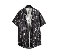 RFEGEF Linen Shirts Men,Mens Hawaiian Shirts Japanese Graffiti Summer Hawaiian Shirts Tops Casual Quick Dry Street Hip Hop Short Sleeve Summer Holiday Party Beach Shirt,Black,S