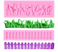 RFGHAC Set di 2 stampi in silicone a forma di erba verde e giardino, per decorazioni di torte e cupcake, pasta di zucchero, pasta di cioccolato, pasta di gomma