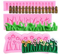 RFGHAC Set di 3 stampi in silicone a forma di steccato con erba verde, per decorazioni di torte, cupcake, cioccolato, gomma, caramelle, argilla polimerica