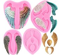 RFGHAC Set di 4 stampi in silicone a forma di ali d'angelo, per decorazione torte, cupcake, pasta di zucchero, cioccolato, caramelle, argilla polimerica