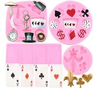 RFGHAC Set di 4 stampi in silicone a forma di cappello di Alice nel paese delle meraviglie, setaccio, carte da gioco, caramelle, decorazioni per torte, cupcake, cioccolato, argilla polimerica, pasta