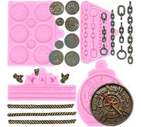 RFGHAC Set di 4 stampi in silicone a forma di corde, a forma di catene, per fondente, bussola, monete, caramelle, decorazioni per torte e cupcake, argilla polimerica, cioccolato, pasta di gomma