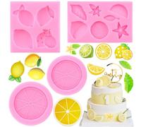 RFGHAC Set di 4 stampi in silicone a forma di limone, frutta estiva, caramelle, cioccolato, fette di limone, stampi in resina per decorare torte, cupcake, caramelle, cioccolato, pasta di gomma, pasta