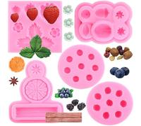 RFGHAC Set di 5 stampi in silicone a forma di fragola, lampone, mirtillo, fondente, anice, cannella, limone, nocciole, per decorare torte, cupcake, caramelle, argilla polimerica, cioccolato, pasta di