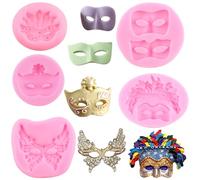 RFGHAC Set di 5 stampi in silicone a forma di maschera in silicone, per cupcake, decorazioni per torte, pasta di gomma al cioccolato, pasta polimerica
