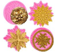 RFGHAC Stampi in silicone con pizzo floreale in rilievo, per decorare torte di zucchero, cupcake, caramelle, argilla polimerica, cioccolato, pasta di fiori, set da 4