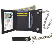 Rfid Blocco Nero da Uomo Pelle Biker Catena Portafogli a 3 Stile Camionista Moto