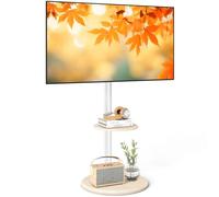 RFIVER Supporto TV da Pavimento Mobile per 32-65 Pollici, Carrello TV con Base Rotonda in Legno e Ruote Nascoste, Altezza e Inclinazione Regolabili, Fino a 40 kg, VESA Max 400x400mm