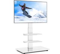 RFIVER Supporto TV da Pavimento per 32-70 pollici Schermo piatto LCD/LED, regolabile in altezza con bianco Girevole in Vetro Temperato Nero Max VESA 400x400mm, Supporto TV Fino a 50kg