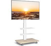 RFIVER Supporto TV da Pavimento Per TV da 26-65 Pollici LCD/LED/Plasma, Carrello Porta TV con Ruote Regolabile in Altezza Porta TV da Terra con 3 Ripiani Fino a 35kg, Max. VESA 400x400mm, Bianco