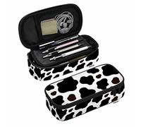 RFSHOP Portapenne a forma di mucca, marrone, nero, bianco, con pelle macchiata, grande capacità, astuccio multiuso per il trucco, per scuola, ufficio, università, adulti, ragazze e ragazzi, Foto,