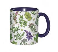 RFSHOP Tazza da caffè botanica erbe culinarie prezzemolo basilico dieta vegetariana rucola origano biologico verde oliva viola bianco stampa tazza da tè in ceramica con manico per casa ufficio Natale