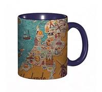 RFSHOP Tazza da caffè con mappa olandese con mappa olandese e mulino a vento, blu, 325 ml, tazza da tè in ceramica con manico, per casa, ufficio, Natale, compleanno