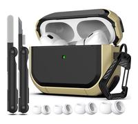 RFUNGUANGO Compatibile con Custodia AirPods Pro 2/1 Generation (2023/2022/2019) con kit di pulizia, design Cool Armor con portachiavi (cavo USB-C/Lightning),marrone