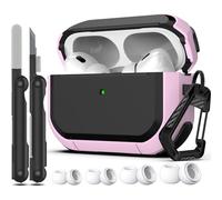 RFUNGUANGO Compatibile con Custodia AirPods Pro 2/1 Generation (2023/2022/2019) con kit di pulizia, design Cool Armor con portachiavi (cavo USB-C/Lightning),Rosa
