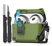 RFUNGUANGO Custodia compatibile con Airpods 3, clip di blocco sicuro, protezione rigida e antiurto per tutto il corpo, custodia pop-up automatica compatibile con AirPod 3rd 2021, Verde oliva