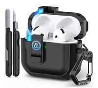 RFUNGUANGO Custodia Starship Series compatibile con AirPods 4th Case Cover con clip di chiusura sicura,custodia pop-up automatica,custodia rigida integrale per AirPods 4th Case (2024),Nero