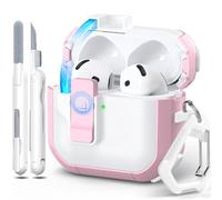 RFUNGUANGO Custodia Starship Series compatibile con AirPods 4th Case Cover con clip di chiusura sicura,custodia pop-up automatica,custodia rigida integrale per AirPods 4th Case (2024),Bianco e rosa