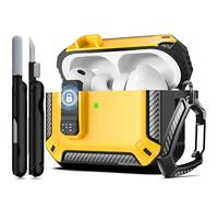 RFUNGUANGO per AirPods Pro 3a generazione Custodia protettiva (con kit di pulizia), Custodia rigida militare con serratura, compatibile con la custodia protettiva AirPods Pro 3 (2025),Giallo