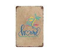 rfy9u7 Targa in metallo vintage da 30,5 cm x 20,3 cm, con scritta in inglese "Home is where the heart is", divertente decorazione da parete da appendere per casa, bar, club, caffetteria, libreria