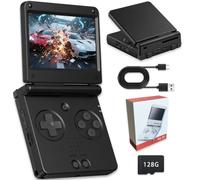 RG SP Flip Retro Console di gioco portatile, 3,4 '' IPS Console di gioco portatile Linux 16 GB + 128 G SD, supporta 5G WiFi Bluetooth HDMI 30+ simulatori 3300 mAh multiplayer, nero
