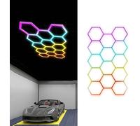 RGB Hexagon Garage, Lampada Da Soffitto Auto Magazzino Officina LED Illuminazione A Nido D'ape Esports Gaming, Lampade Che Cambiano Colore Palestre, Bar, Sale Giochi, Seminterrati Rgb 14 Circle