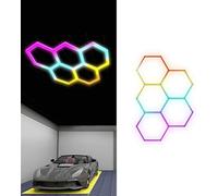RGB Hexagon Garage, Lampada Da Soffitto Auto Magazzino Officina LED Illuminazione A Nido D'ape Esports Gaming, Lampade Che Cambiano Colore Palestre, Bar, Sale Giochi, Seminterrati Rgb 5 Circle