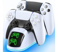 RGB Stazione Ricarica per Controller PS5, 2H Rapida Base Ricarica per PS 5, Caricatore per Playstation Five Originali & Edge con 9 Modalità RGB, Stazione di Ricarica per Giochi Playstation5 Accessori