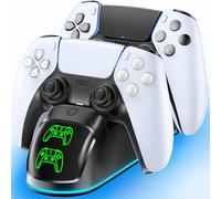 RGB Stazione Ricarica per Controller PS5, 2H Rapida Base Ricarica per PS 5, Caricatore per Playstation Five Originali & Edge con 9 Modalità RGB, Stazione di Ricarica per Giochi P5 Accessori, Nero