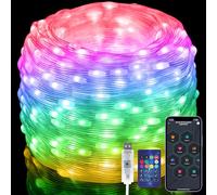RGBIC - Catena luminosa per esterni, 20 m, colore che cambia colore, telecomando e controllo app, 99+ modalità, musica sincronica, timer, spina USB, impermeabile, per giardino, trampolino, Halloween,