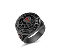 RGEMCY Knights Templar Put On The Whole Armor of God Efesini 6:13-17 Red Cross Design Mens Acciaio Inox Christian Signet Anello Nero, Metallo, Nessuna pietra preziosa