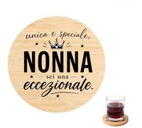 RGHSZ Regalo Nonna Unica e Speciale, Sottobicchiere in Legno con Scritta Affettuosa, Idea Originale per Compleanno, Natale e Festa dei Nonni dai Nipoti, 10 x 10 cm