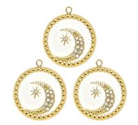 RGYBAO 3 eleganti ciondoli in acciaio placcato oro a forma di girasoli per donne, con carta dei tarocchi smaltata e ciondolo a forma di stella a mezzaluna, 2.1x1.8cm, Acciaio al titanio, Nessuna