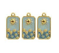RGYBAO 3 eleganti ciondoli in acciaio placcato oro a forma di girasoli per donne, con carta dei tarocchi smaltata e ciondolo a forma di stella a mezzaluna, 2.5x1.3cm, Acciaio al titanio, Nessuna
