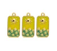 RGYBAO 3 eleganti ciondoli in acciaio placcato oro a forma di girasoli per donne, con carta dei tarocchi smaltata e ciondolo a forma di stella a mezzaluna, 2.5x1.3cm, Acciaio al titanio, Nessuna