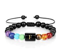 RGYBAO Braccialetto elastico con lettere dell'alfabeto, con cristalli arcobaleno, da indossare tutti i giorni, personalizzabile con iniziali, Misura unica, come descritto