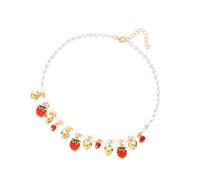 RGYBAO Collana con ciondolo a forma di cuore con fragole e ciliegie, design leggero, con margarite naturale e catena regolabile, da donna, One Size, come descritto, come descritto